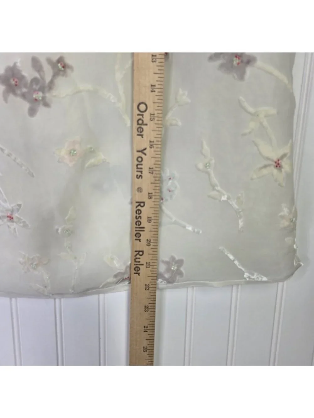 Vintage Ivory Chiffon Shell Top Large Beaded Velvet Floral Romantic Cottage Y2K